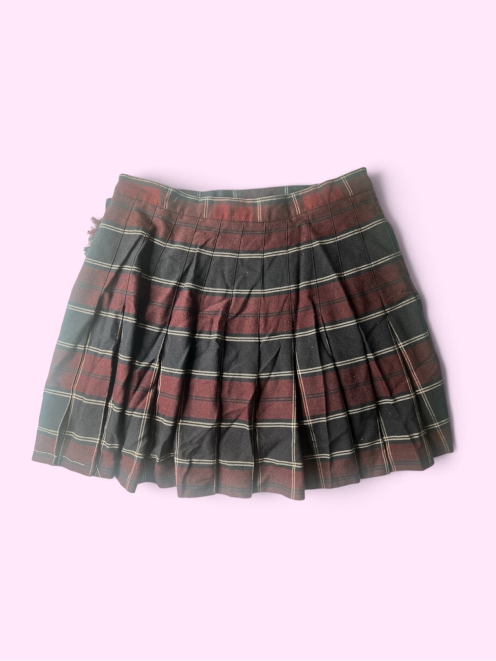 Plaid Pleated Mini Skirt in Burgundy and Black